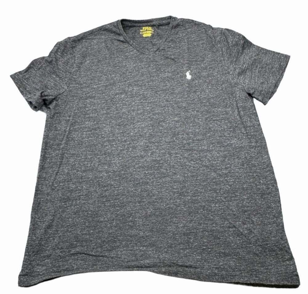Polo Ralph Lauren V-Neck T-Shirt Size S Charcoal Heather Grey Pony Logo